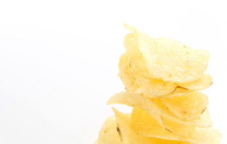 potato chips on white backgroundの写真素材