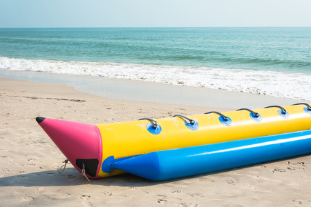 banana boat on the beachの写真素材