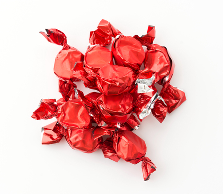 caramel candy on white backgroundの写真素材