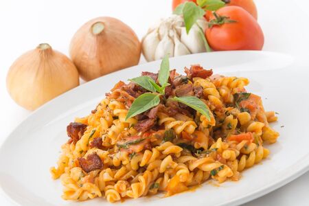 penne pasta on white backgroundの写真素材