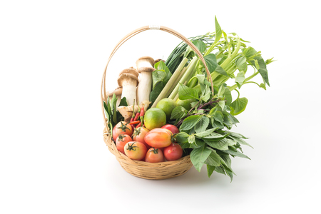 mix vegetable in woven basketの写真素材