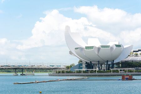 Singapore Jul 15 2015: The skyline of Singapore with the ArtScience Museum in the foreground.のeditorial素材