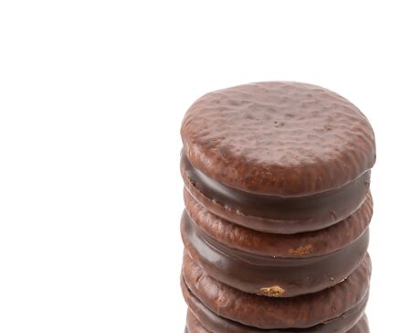 chocolate soft cake with marshmallow on whiteの写真素材