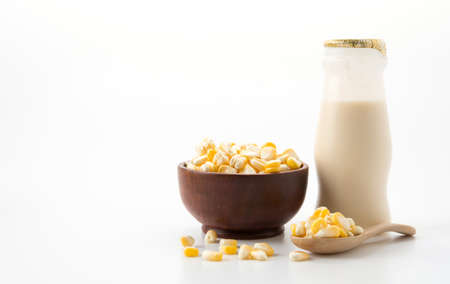 corn milk on white backgroundの写真素材