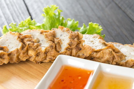 fish balls on wood background