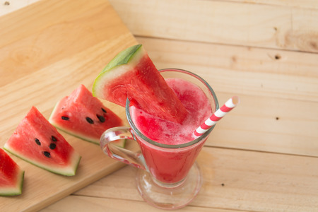 watermelon smoothie on wood backgroundの写真素材