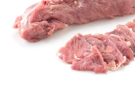 slice pork on white backgroundの写真素材