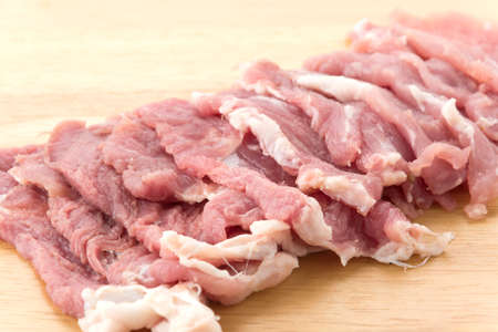 slice pork on wood boardの写真素材