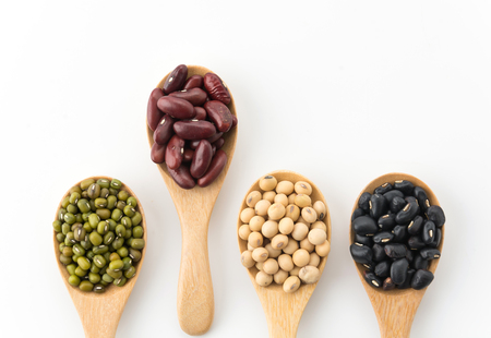 mix beans on white backgroundの写真素材