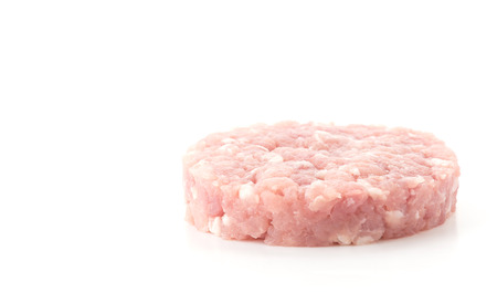 minced pork on white backgroundの写真素材