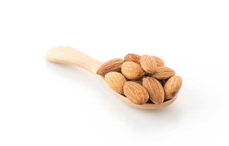 almonds on white backgroundの写真素材