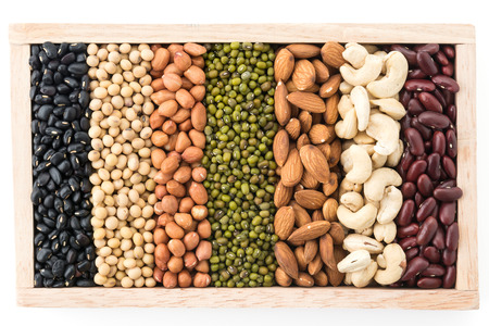 mix beans in wood blockの写真素材