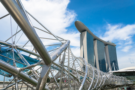 SINGAPORE - July 16, 2015:  The Marina Bay Sands Resort Hotel. It is an integrated resort and the world's most expensive standalone casino property at S$8 billion.のeditorial素材