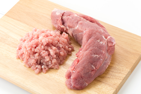 minced pork on white backgroundの写真素材