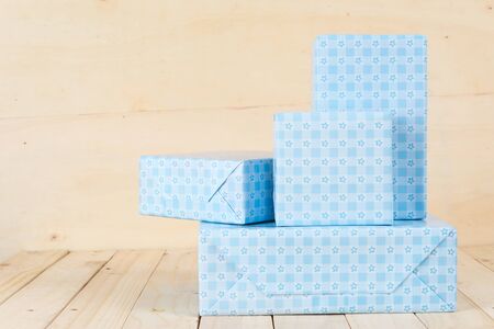 gift box on wood backgroundの写真素材