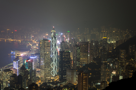 Hong Kong ,2015 Oct 15. Hong Kong skyline city with fogのeditorial素材
