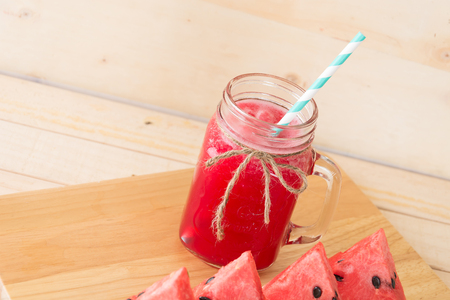 watermelon smoothie on wood backgroundの写真素材