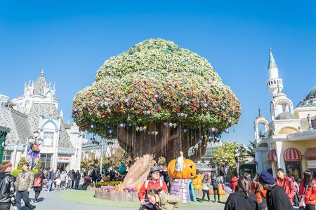 SOUTH KOREA - October 31: The Architecture and unidentified tourists are walking in Everland Resort,...
