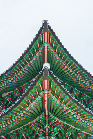 Beautiful and Old Architecture in Gyeongbokgung Palace in Seoul City at Koreaの写真素材