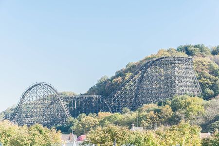 EVERLAND, YONGIN, SOUTH KOREA - 31 Oct 2015 :The wooden structure railway of T-Express in Everland Yongin, South Koreaのeditorial素材