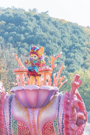 SOUTH KOREA - October 31: Dancers in colorful costumes take part in a street parade in Everland Resort, Yongin City, South Korea, on October 31, 2015のeditorial素材