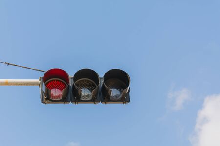 traffic light with blue skyの写真素材