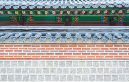 Beautiful and Old Architecture in Gyeongbokgung Palace in Seoul City at Koreaのeditorial素材