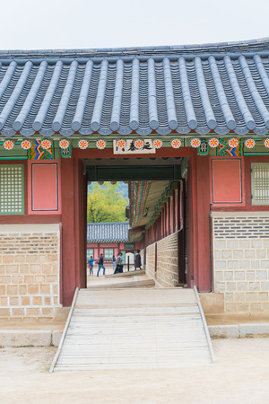 Beautiful and Old Architecture in Gyeongbokgung Palace in Seoul City at Koreaのeditorial素材