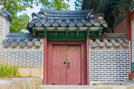 old wood door in korea styleの写真素材