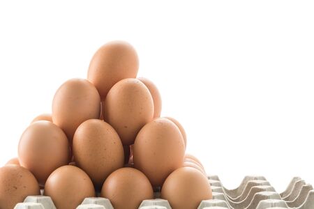 hen eggs with panel on whitebackgroundの写真素材