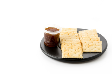 biscuit with pineapple jam on white backgroundの写真素材