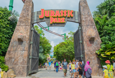 SINGAPORE - JULY 20: Jurassic Park theme in Universal Studios Singapore at Singapore Resorts World Sentosa on JULY 20, 2015.のeditorial素材