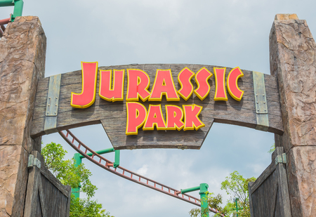 SINGAPORE - JULY 20: Jurassic Park theme in Universal Studios Singapore at Singapore Resorts World Sentosa on JULY 20, 2015.のeditorial素材
