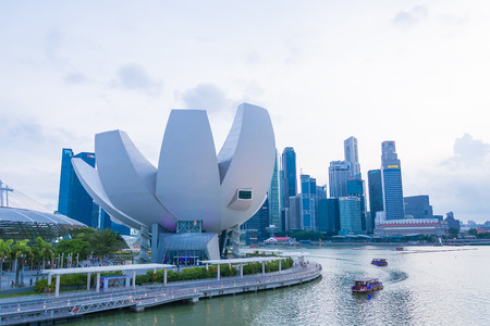 SINGAPORE - July 19, 2015: ArtScience Museum is one of the attractions at Marina Bay Sands, an integrated resort in Singapore.のeditorial素材