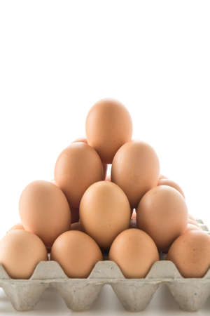 hen eggs with panel on whitebackgroundの写真素材