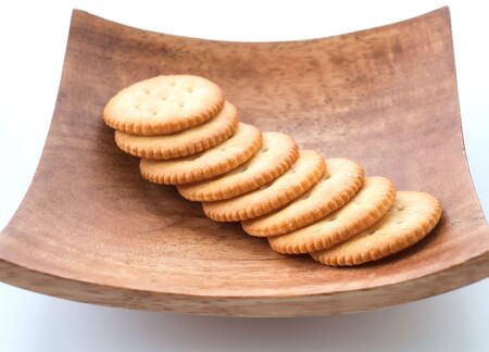 crackers or biscuits on white background