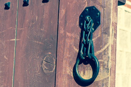 Old metal handle door - Korea style - vintage effect filterの写真素材