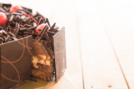chocolate ice-cream cake on wood backgroundの写真素材