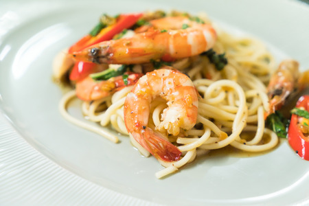 Spicy Spaghetti shrimp , italian foodの写真素材