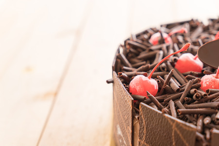 chocolate ice-cream cake on wood backgroundの写真素材