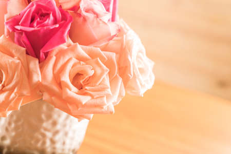 rose bouquet on wood backgroundの写真素材