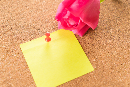 rose with paper note on boardの写真素材