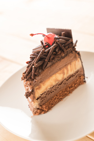 chocolate ice-cream cake on wood backgroundの写真素材
