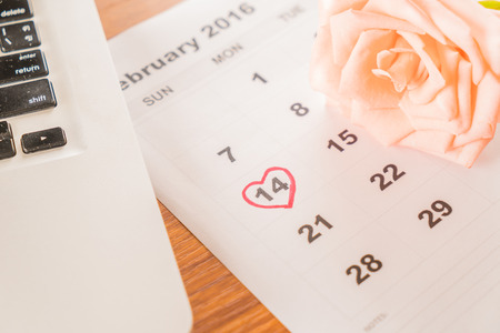 rose on the calendar with the date of February 14 Valentine's day - sweety effect picture styleの写真素材