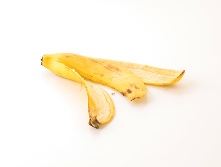 banana peel on white backgroundの写真素材