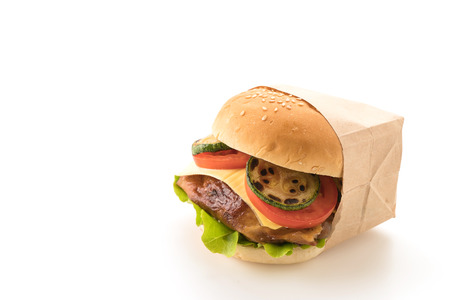 grill chicken burger on white backgroundの写真素材