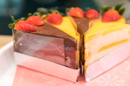 chocolate and orange cake with strawberryの写真素材