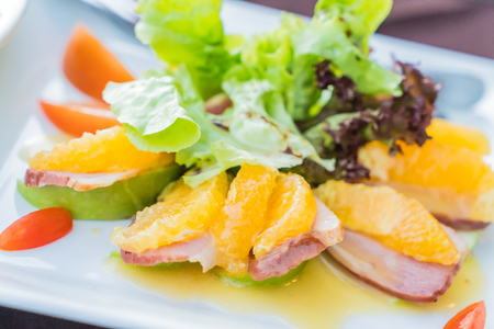 duck with orange and apple saladの写真素材
