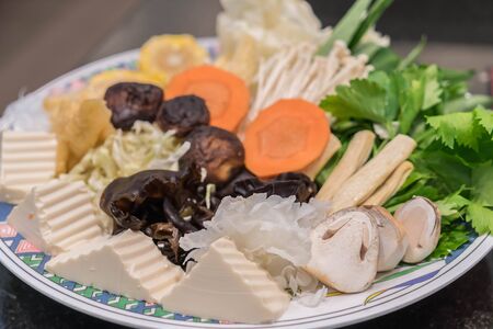 mixed chopping vegetable on dish ,suki yakiの写真素材