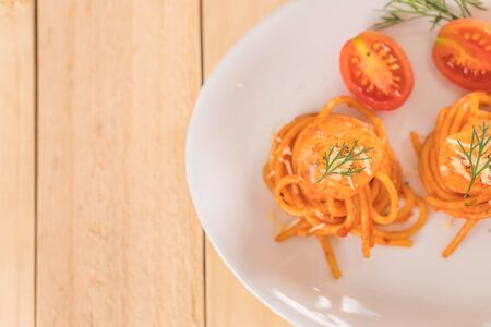 spaghetti with shrimp - Italian foodの写真素材